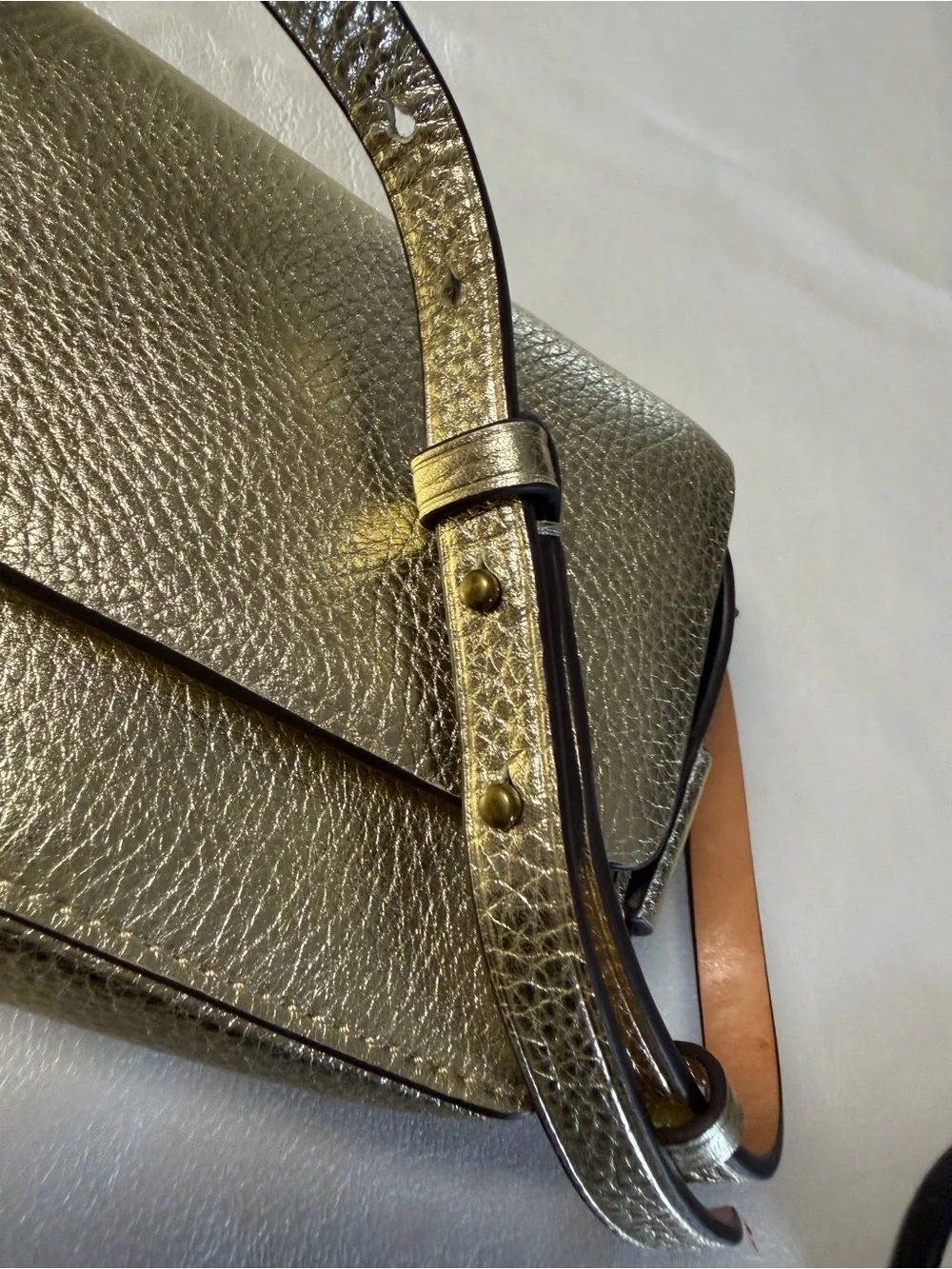 J. Crew Metallic Gold Pebbled Leather Crossbody Bag